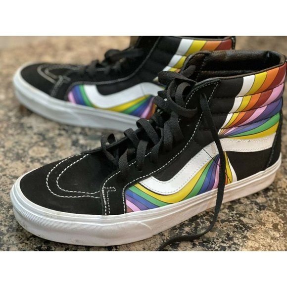 Vans Men's Sk8-Hi Refract Black True White Multi Canvas Suede shoes Size 9.5 - Picture 4 of 6